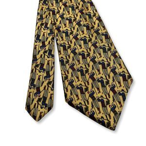 Barbara Blank New York 100% Silk Golf Necktie Yellow Vintage Golfer Gift